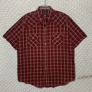 Plains Western Wear Shirt‎ Men's XL Plaid Red Multicolor Pearl Snap Button Up